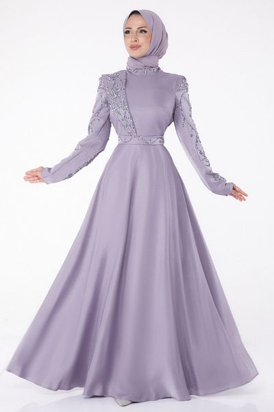 TOFİSA Stone Evening Dress Gray - 26197