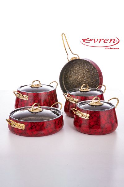 Evren Martello Ceramica Cookware Set – 9 Pieces, Ceramic Coating, Style and Performance