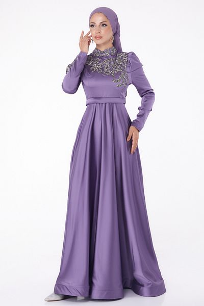 TOFİSA Stoned Princess Evening Dress Purple - 26251