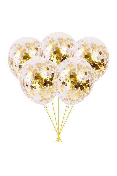 Ropet Set of 5 transparent balloons with confetti, gold color, 30 cm