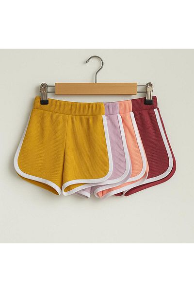 YARENKİDS Girl's Elastic Waist Shorts Red