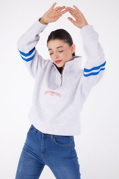 TOFİSA Zippered Sweatshirt Gray - 26381