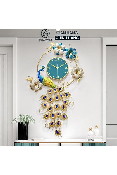 private house Large Peacock Metal Wall Clock