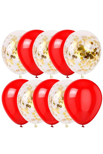 Ropet Set of 10 latex balloons, gold confetti, Red, 30cm, Ropet