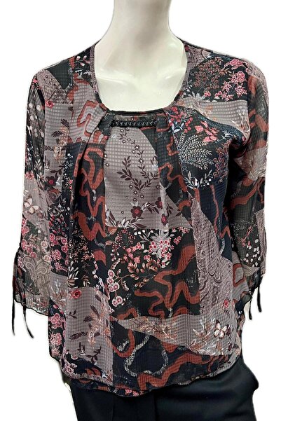 Triad Bluza Voal, Vascoza, Maneca Trei Sferturi 3/4, Cu Captuseala, Imprimeu ...