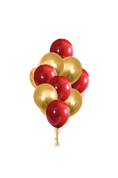 Ropet Set of 10 latex balloons, Gold/Red, 30cm, Ropet
