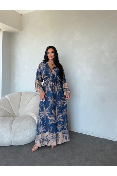 LİLA İSTANBUL Крузова комір, рукави з візерунком у вигляді квітів, віскозна тканина, літнє плаття