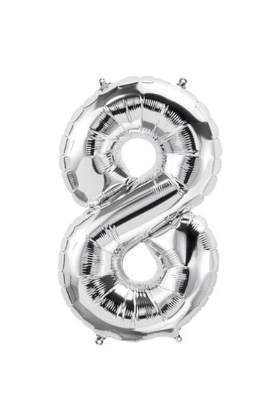 Ropet Metallic foil balloon, Number 8, anniversary, 80 cm, Silver