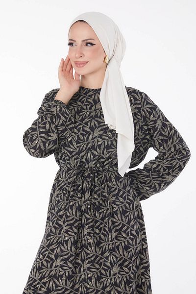 TOFİSA Leaf Patterned Dress Black - 25751