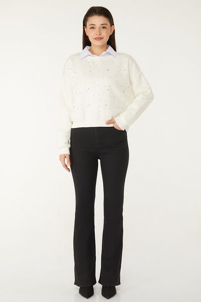TOFİSA Beaded Sweatshirt White - 26541