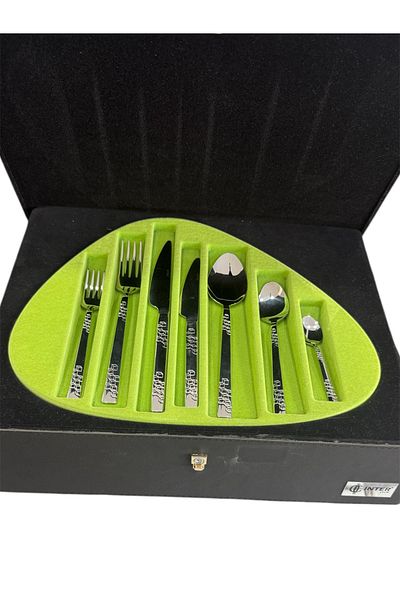 İNTER CELİK Karel Model 90 Piece Spoon-Fork-Knife Set with Leather Bag
