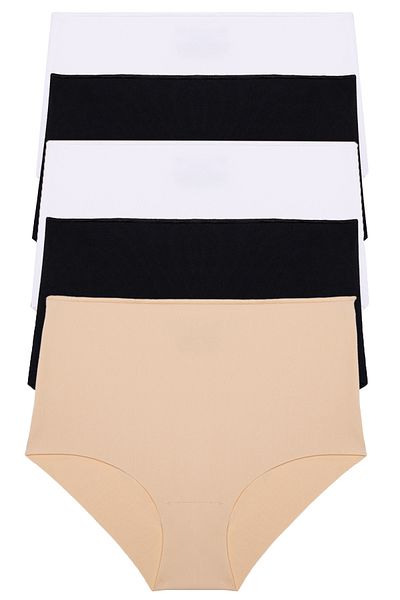 Nicoletta Extra High Waist Laser Cut Women's Polyester Panties - Flexible and Non-marking 5 Pack Mixcolor