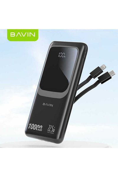 Bavin 10000mAh 22.5W Power Bank with PD Port, USB Port, 2 Built-in Cables, and Display Screen Black