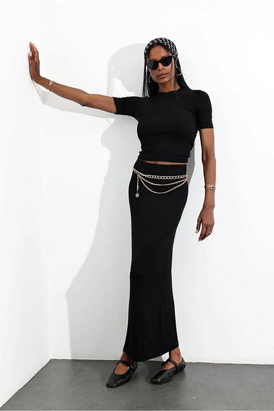 5in1Canpolat Black Tshirt Pencil Skirt Double Suit 1184
