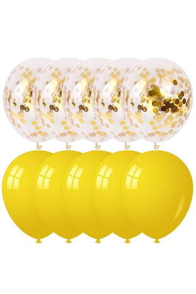 Ropet Set of 10 latex balloons, gold confetti, Yellow, 30cm, Ropet