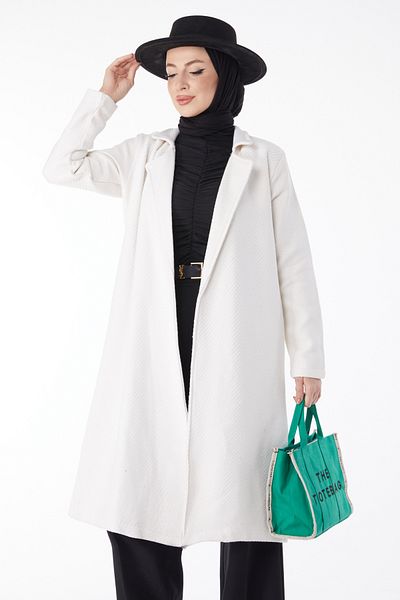 TOFİSA Belted Cashmere Coat White - 13115