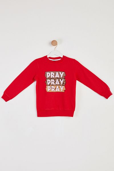 TOFİSA Girl's Red Printed Sweatshirt - 26442