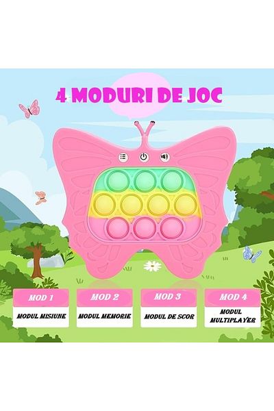 Flippy Interactive Console Toy For Children, 120 Levels, Various Modes, Butterfly, Fuchsia
