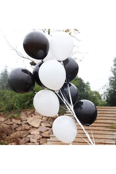 Ropet Set of 10 latex balloons, White/Black, 30cm, Ropet