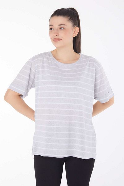 TOFİSA Striped Short Sleeve T-Shirt Light Gray - 25840