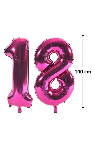 Ropet Coming of age birthday foil balloons, number 18, Pink, 100 cm, Ropet