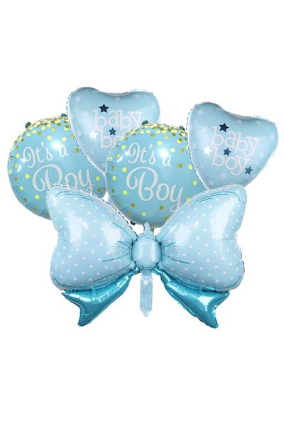 Ropet Set 5 baloane folie, 45cm - 80cm, it's a boy - baby boy, albastru, Ropet