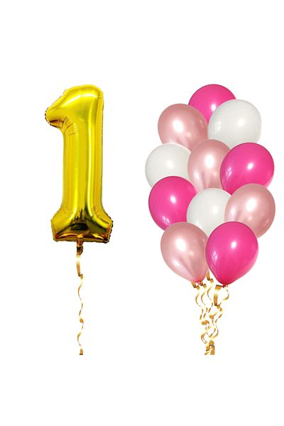 Ropet Set of 13 1st Birthday Balloons, girl, pink/rose gold color, Ropet