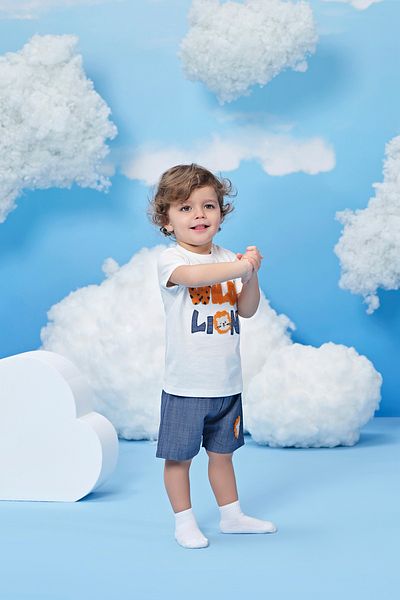 Miny Center Embroidery Detailed White T-Shirt - Shorts Baby Boy Double Set