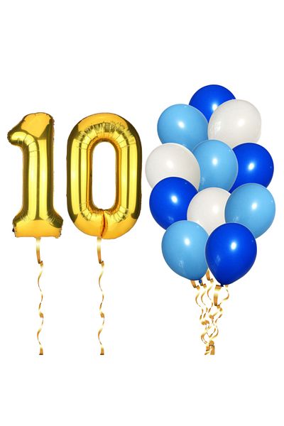 Ropet Set of 14 10th Birthday Balloons, boy, blue color, Ropet