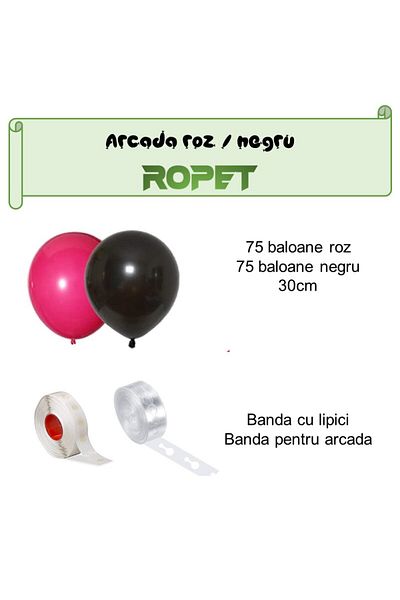 Ropet Balloon arrangement set for arch, 150 pcs, pink and black