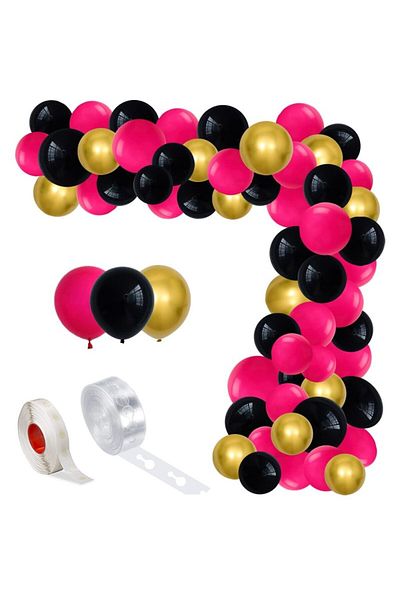 Ropet Balloon arrangement set for arch, 150 pcs, pink, black and gold
