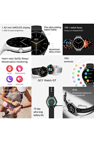 QCY GT Smart Watch With Retina AMOLED HD Display, Health Monitoring, 10 Days Battery, 100 + Sports Modes