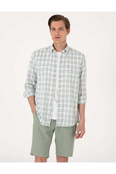 Pierre Cardin Yeşil Regular Fit Ekose Uzun Kollu Gömlek 50307159-VR016