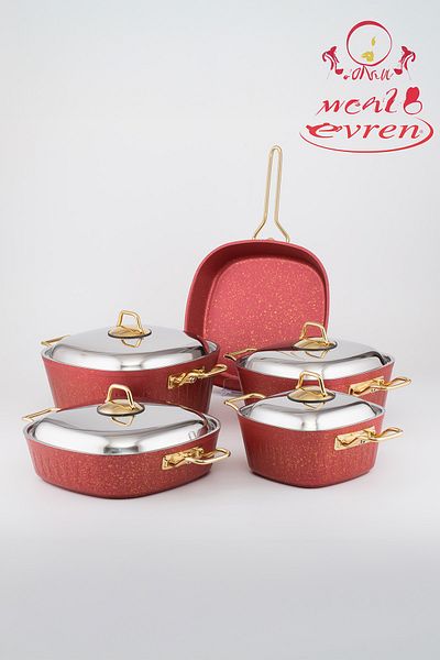 Evren Set Oale Pătrate Rosu – 9 Piese, Design Modern și Elegant