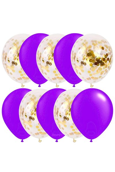 Ropet Set of 10 latex balloons, gold confetti, Purple, 30cm, Ropet