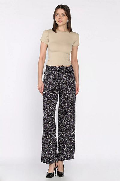 GÜLSELİ Black Women's Elastic Waist Patterned Trousers