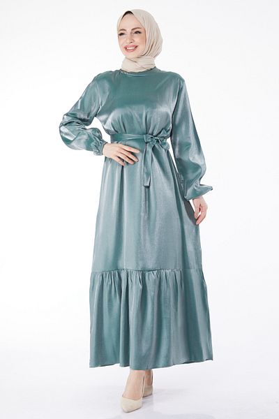 TOFİSA Shiny Belted Dress Mint - 24993