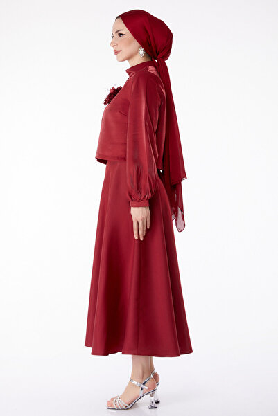 TOFİSA Σατέν βραδινό φόρεμα μπορντό - 25278