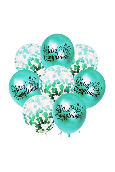 Ropet Set of 8 balloons with confetti, Green color, 30 cm and colored raffia roll, 10 m, Ropet