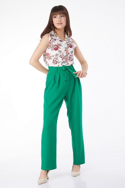 TOFİSA Classic Belted Trousers Green - 25035