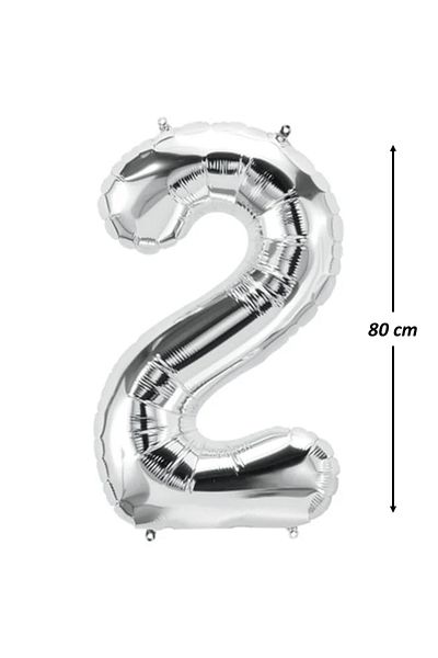Ropet Metallic foil balloon, Number 2, anniversary, 80 cm, Silver