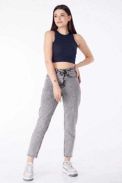TOFİSA Džínové kalhoty Mom Jeans šedé s vysokým pasem - 25177