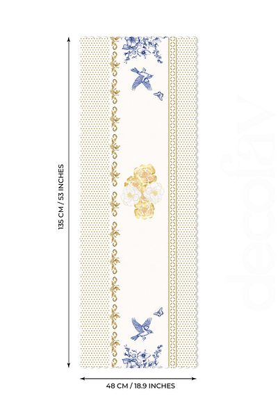 decofav Royal White Compatible Seamless Laser Cut Runner with Flower and Bird Design - 48X135Cm