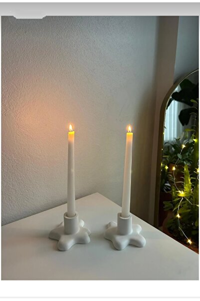 MUMELLA Erimiş Mum Şeklinde 2'li Mumluk Şamdan Seti El Yapımı Şamdan Mumluk