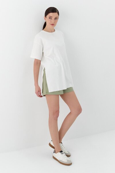 Shopping Shop Μπλουζάκι Oversize με σχισμή ECRU