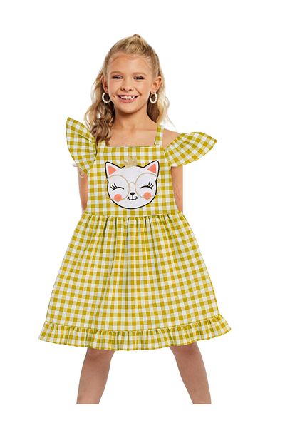Casabony Yellow Plaid Ruffle Girl's Dress