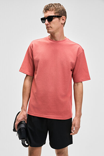 GRIMELANGE Ανδρικό μπλουζάκι CHIC με χαλαρή εφαρμογή από βαμβακερό ύφασμα σε χρώμα πλακάκι