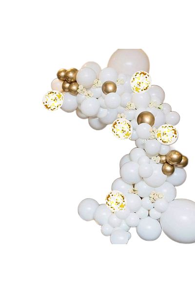 Ropet Balloon set for arch arrangements, Gold/White, 103 pieces, Ropet