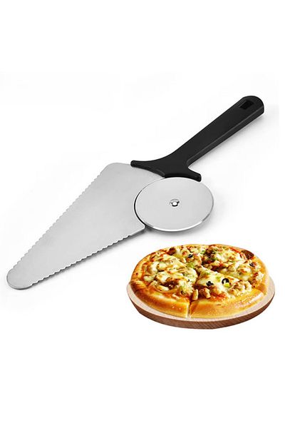 zola 2-in-1 pizza spatula, knife and spatula, made of steel, length 28.5 cm, knife diameter 6 cm, black