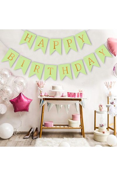 Ropet Happy Birthday Banner, Garland, 2.5m x 17cm, Green, Rope